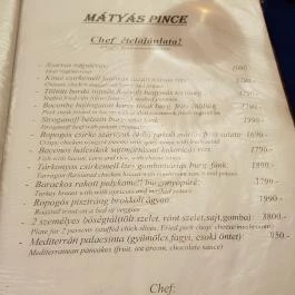Mátyás Pince Debrecen - Étlap/itallap