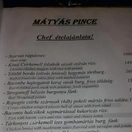 Mátyás Pince Debrecen - Étlap/itallap