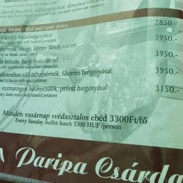 Paripa Csárda Debrecen - Étlap/itallap