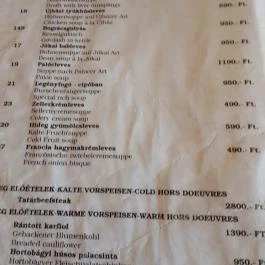 Patkós Csárda, Tiszafüred - Étlap/itallap