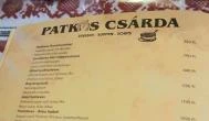 Patkós Csárda Tiszafüred - Étlap/itallap