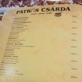 Patkós Csárda, Tiszafüred - Étlap/itallap
