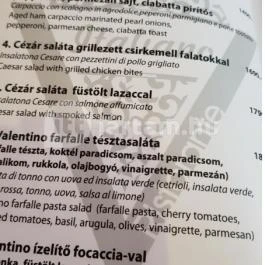 Pizza Valentino La Caffé, Debrecen - Étlap/itallap