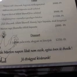 Rózsás Csárda Debrecen - Étlap/itallap