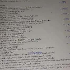 Sándor Vendéglő, Debrecen - Étlap/itallap