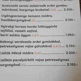 Semann Vendéglő Debrecen - Étlap/itallap