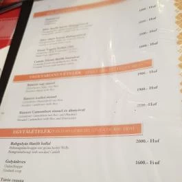 Tiszacsegei Halászcsárda, Tiszacsege - Étlap/itallap