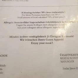 Tiszacsegei Halászcsárda, Tiszacsege - Étlap/itallap