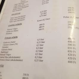 Tiszacsegei Halászcsárda, Tiszacsege - Étlap/itallap