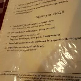 Véndiófa Csárda, Bocskaikert - Étlap/itallap