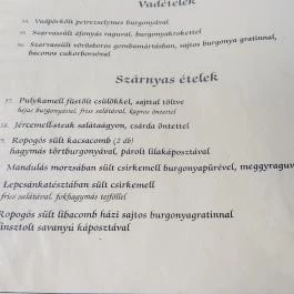 Véndiófa Csárda, Bocskaikert - Étlap/itallap