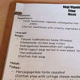 Régi Vigadó Debrecen - Étlap/itallap