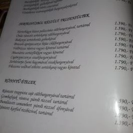 Zöldfa Vendéglő, Debrecen - Étlap/itallap