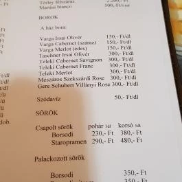 Zöldfa Vendéglő, Debrecen - Étlap/itallap