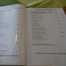 Válicka Vendéglő Bak - Étlap/itallap