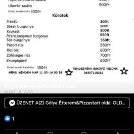 Gólya étterem Cserkeszőlő - Étlap/itallap