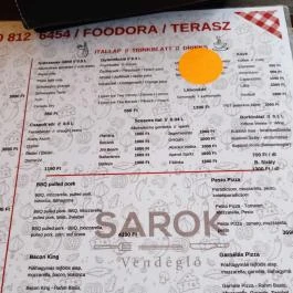 Sarok Vendéglő, Balatonlelle - Étlap/itallap