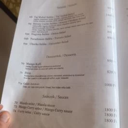 Taj Mahal Indiai Étterem Kecskemét - Étlap/itallap