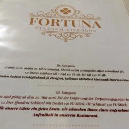 Fortuna Étterem Kiskőrös, Kiskőrös - Étlap/itallap