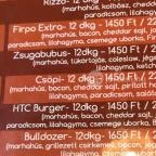 Firpo Burger & Bar Budapest - Étlap/itallap