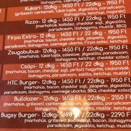 Firpo Burger & Bar Budapest - Étlap/itallap