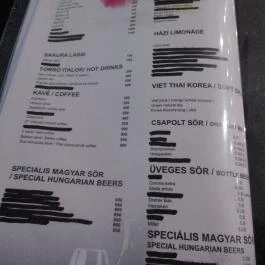 Sakura Gozsdu, Budapest - Étlap/itallap