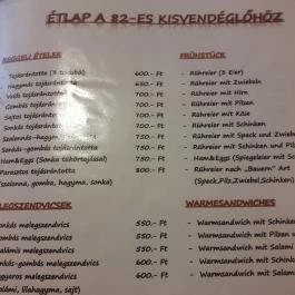 82-es Vendéglő Eplény - Étlap/itallap