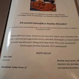 Amadeus Étterem Kisvárda - Étlap/itallap