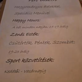 Perc Bisztró Budapest - Étlap/itallap