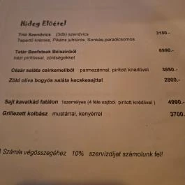 Perc Bisztró Budapest - Étlap/itallap