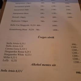 Perc Bisztró Budapest - Étlap/itallap