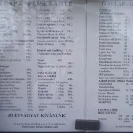 Autós Pihenő Gyulakeszi - Étlap/itallap