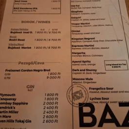 BAZ Beer Bar, Budapest - Étlap/itallap