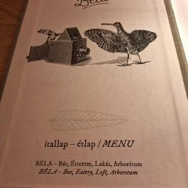 BÉLA - Bár, Étterem, Lakás, Arborétum Budapest - Étlap/itallap