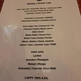 Biang Bisztró - Vámház körút Budapest - Étlap/itallap