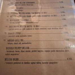 Buffalo Steak House Budapest - Étlap/itallap