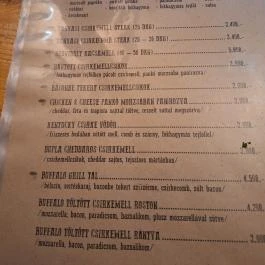 Buffalo Steak House Budapest - Étlap/itallap