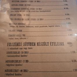Buffalo Steak House Budapest - Étlap/itallap