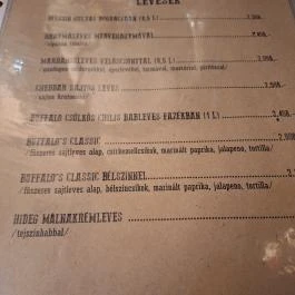 Buffalo Steak House Budapest - Étlap/itallap