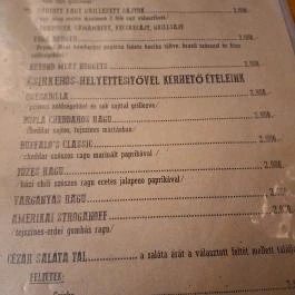 Buffalo Steak House Budapest - Étlap/itallap