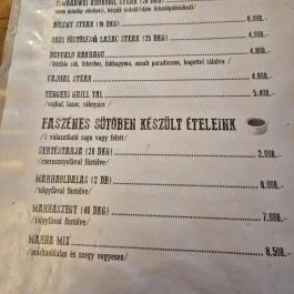 Buffalo Steak House, Budapest - Étlap/itallap