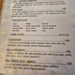 Buffalo Steak House, Budapest - Étlap/itallap