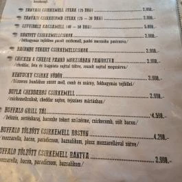 Buffalo Steak House, Budapest - Étlap/itallap