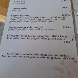 Csicsó Étterem Hőgyész - Étlap/itallap