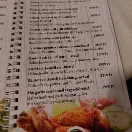 Csikó Csárda, Cák - Étlap/itallap