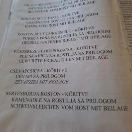 Csillag Étterem, Barcs - Étlap/itallap