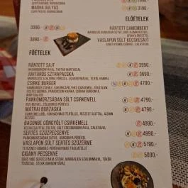 Fakanalas Fogadó Mátrakeresztes - Étlap/itallap