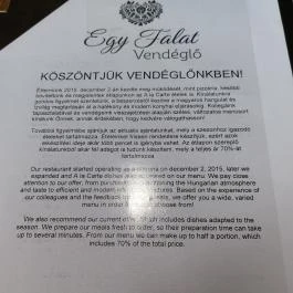 Egy Falat Vendéglő, Letkés - Étlap/itallap