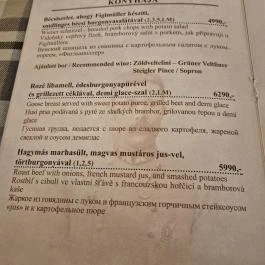 Ferdinánd Monarchia Cseh Sörház, Budapest - Étlap/itallap