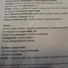 Goli, Budapest - Étlap/itallap